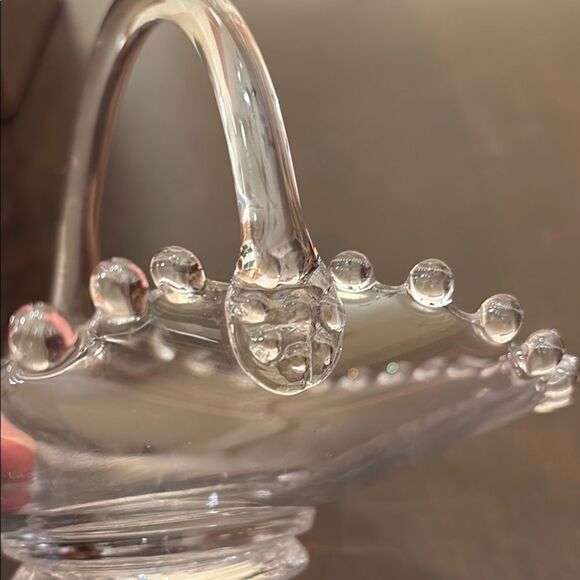 Vintage Clear Glass Basket with Beaded Rim - Picture 6 of 6